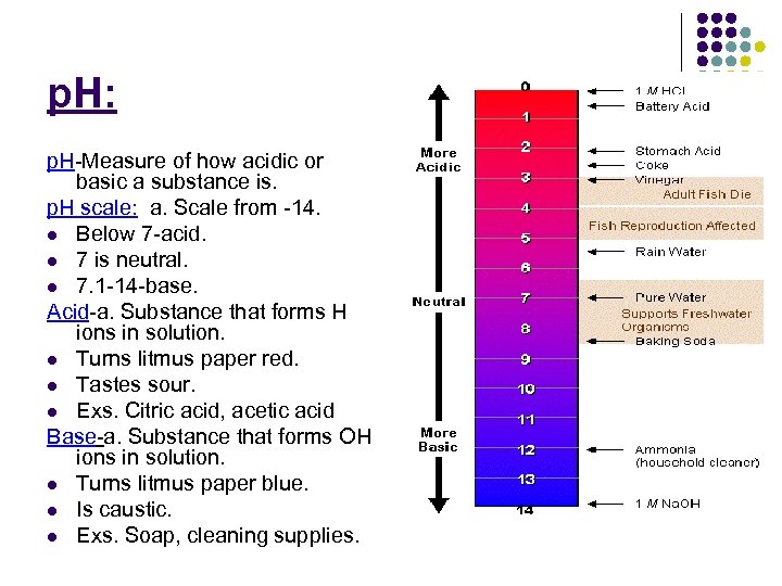 p. H: p. H-Measure of how acidic or basic a substance is. p. H