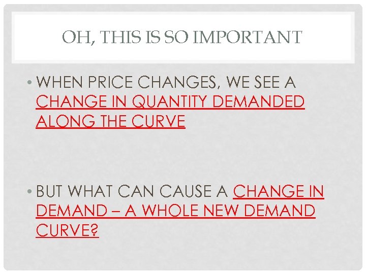 OH, THIS IS SO IMPORTANT • WHEN PRICE CHANGES, WE SEE A CHANGE IN