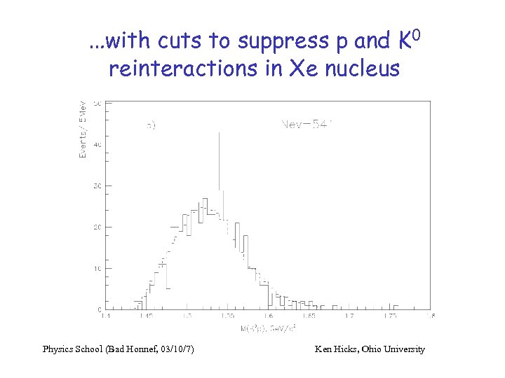 …with cuts to suppress p and K 0 reinteractions in Xe nucleus Physics School