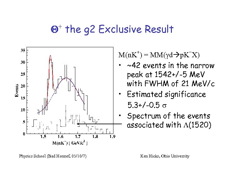 Q+ the g 2 Exclusive Result M(n. K+) = MM(gd p. K-X) • ~42