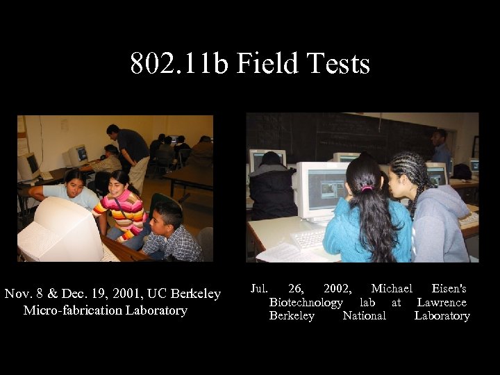 802. 11 b Field Tests Nov. 8 & Dec. 19, 2001, UC Berkeley Micro-fabrication