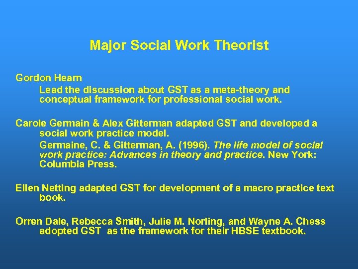 Major Social Work Theorist Gordon Hearn Lead the discussion about GST as a meta-theory