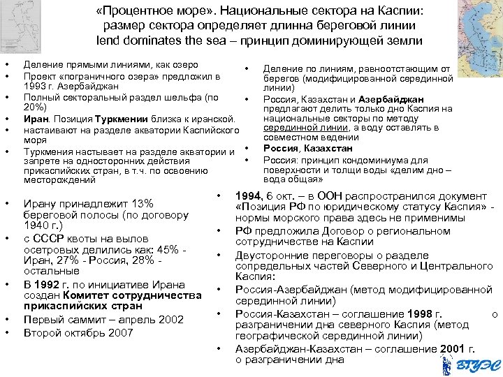  «Процентное море» . Национальные сектора на Каспии: размер сектора определяет длинна береговой линии