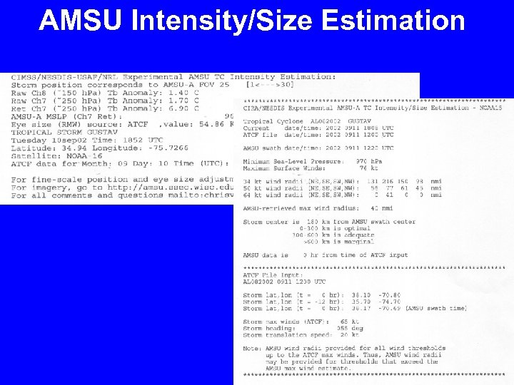 AMSU Intensity/Size Estimation 