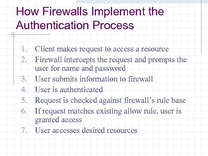 How Firewalls Implement the Authentication Process 1. Client makes request to access a resource