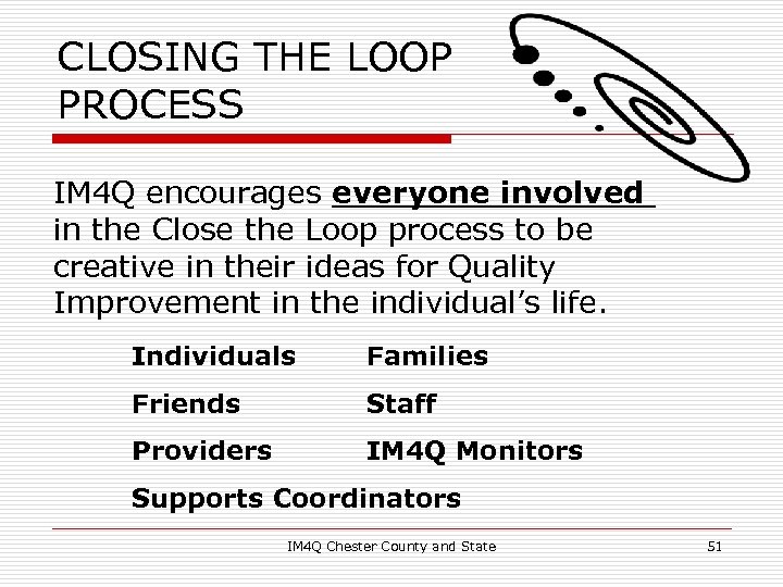 CLOSING THE LOOP PROCESS IM 4 Q encourages everyone involved in the Close the