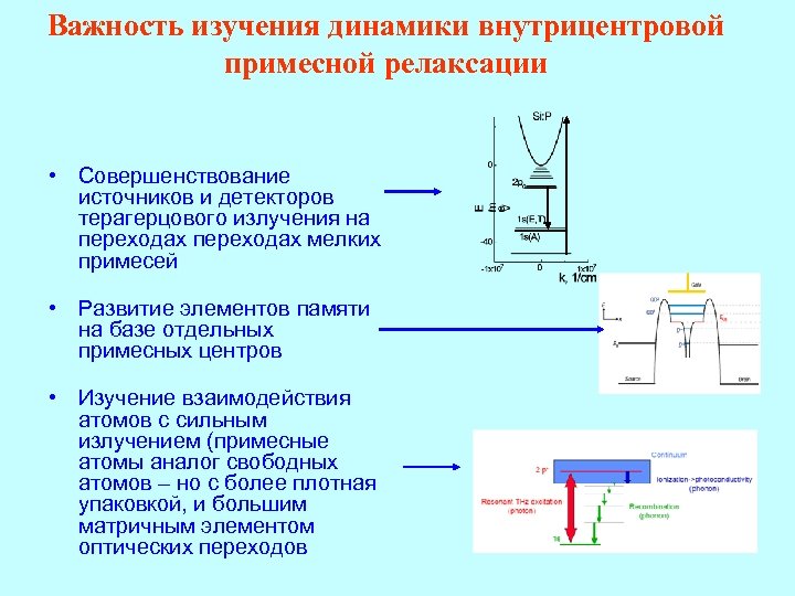 Важность изучения динамики внутрицентровой примесной релаксации • Совершенствование источников и детекторов терагерцового излучения на