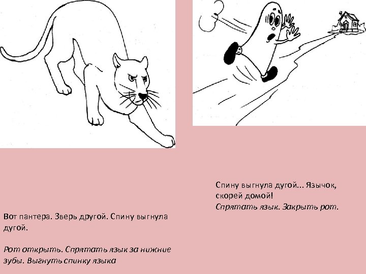 Вот пантера. Зверь другой. Спину выгнула дугой. Рот открыть. Спрятать язык за нижние зубы.