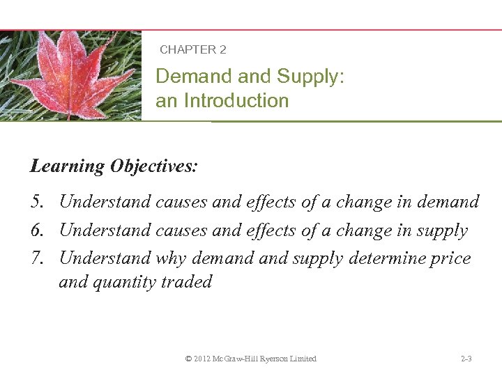 CHAPTER 2 Demand Supply: an Introduction Learning Objectives: 5. Understand causes and effects of