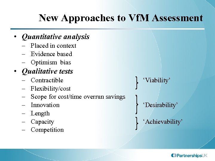 New Approaches to Vf. M Assessment • Quantitative analysis – Placed in context –