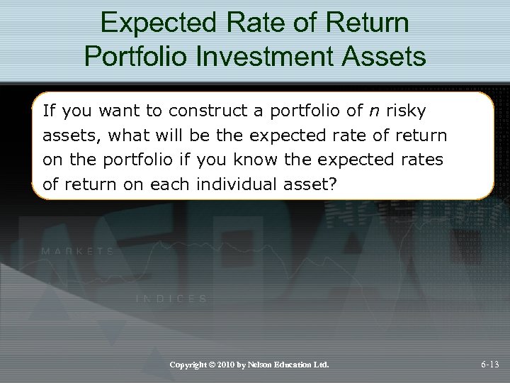 Expected Rate of Return Portfolio Investment Assets If you want to construct a portfolio