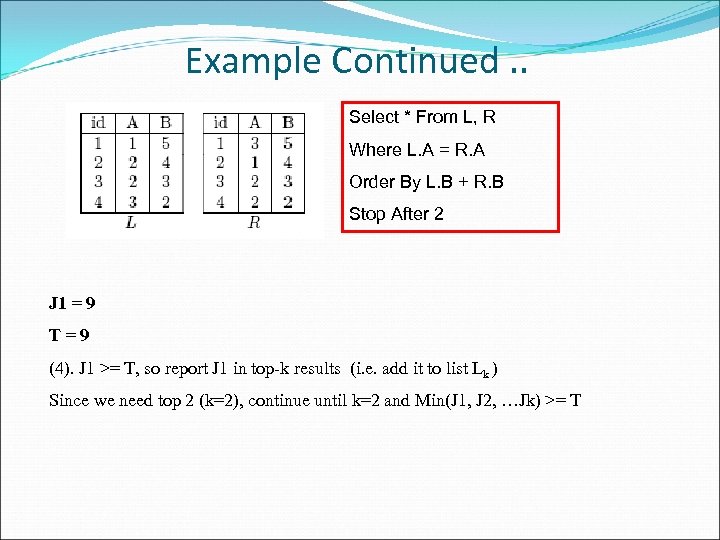 Example Continued. . Select * From L, R Where L. A = R. A