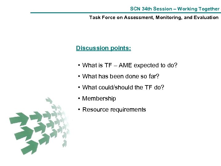 SCN 34 th Session – Working Together Task Force on Assessment, Monitoring, and Evaluation