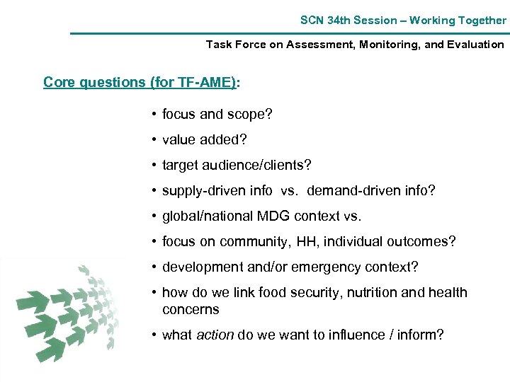 SCN 34 th Session – Working Together Task Force on Assessment, Monitoring, and Evaluation