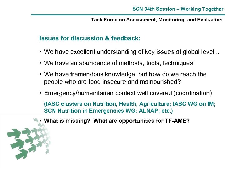 SCN 34 th Session – Working Together Task Force on Assessment, Monitoring, and Evaluation
