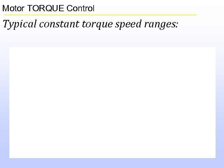 Motor TORQUE Control Typical constant torque speed ranges: 