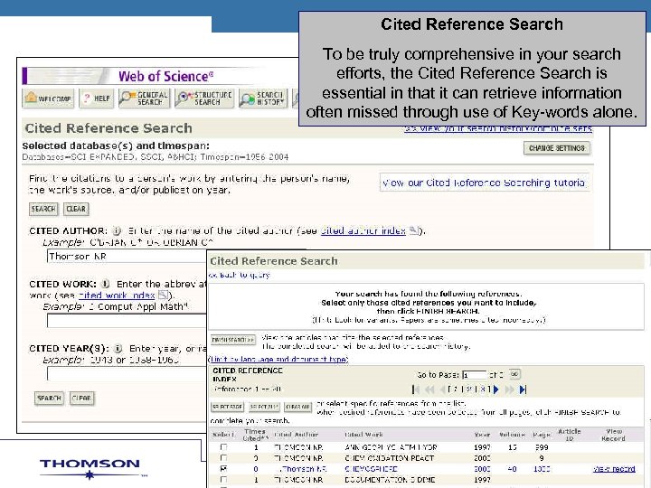 T H O M S O N Reference. I Search Cited S C I