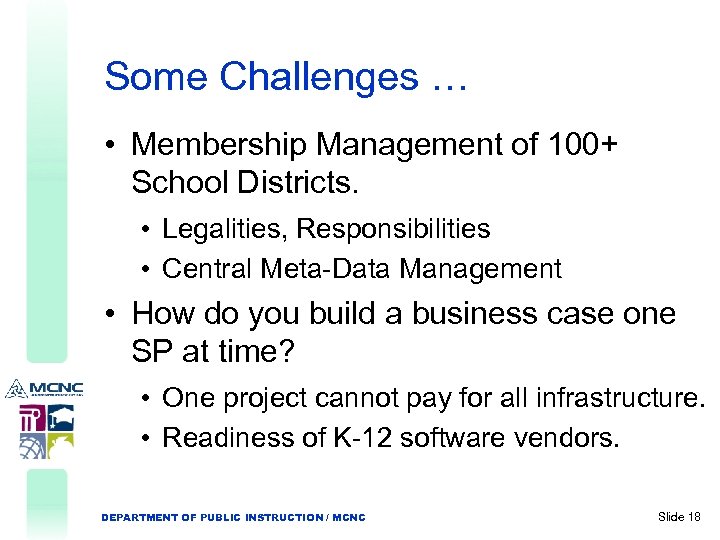 Some Challenges … • Membership Management of 100+ School Districts. • Legalities, Responsibilities •