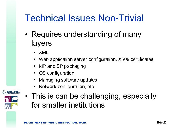 Technical Issues Non-Trivial • Requires understanding of many layers • • • XML Web