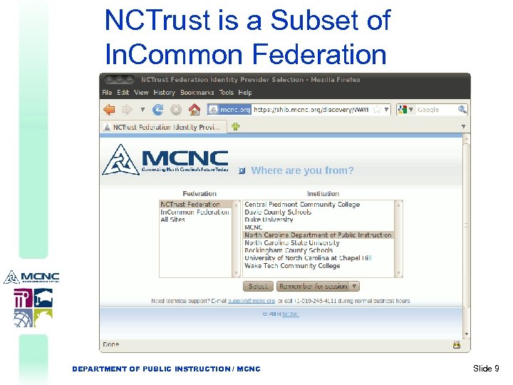 NCTrust is a Subset of In. Common Federation DEPARTMENT OF PUBLIC INSTRUCTION / MCNC