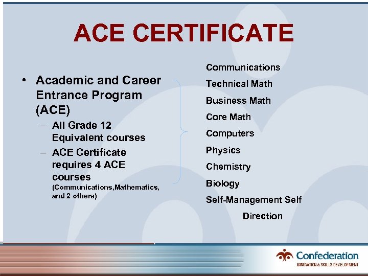 ACE CERTIFICATE Communications • Academic and Career Entrance Program (ACE) – All Grade 12