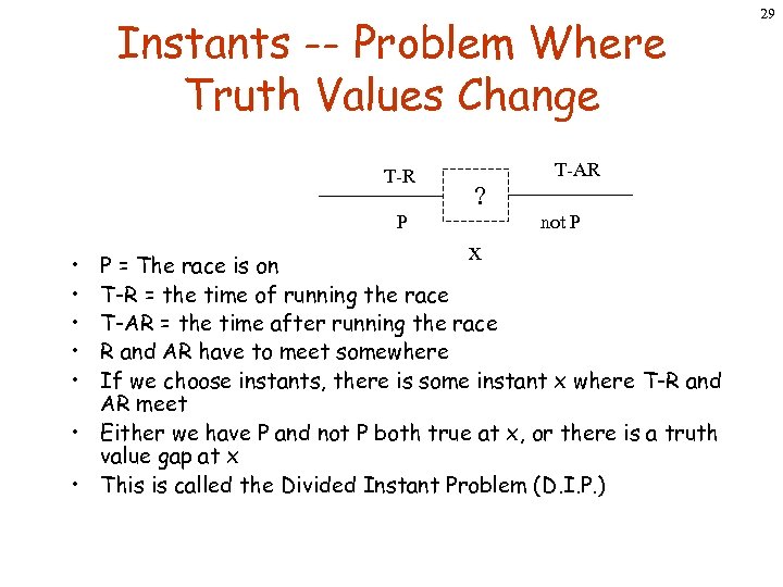 Instants -- Problem Where Truth Values Change T-R T-AR ? P • • •