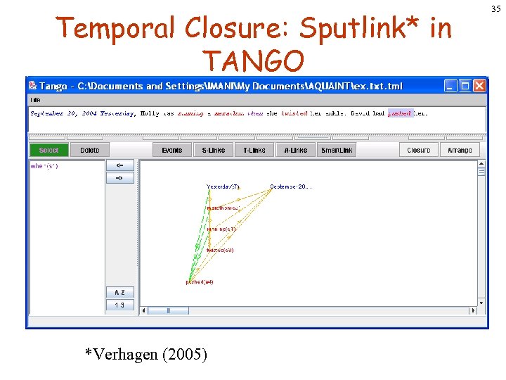 Temporal Closure: Sputlink* in TANGO *Verhagen (2005) 35 