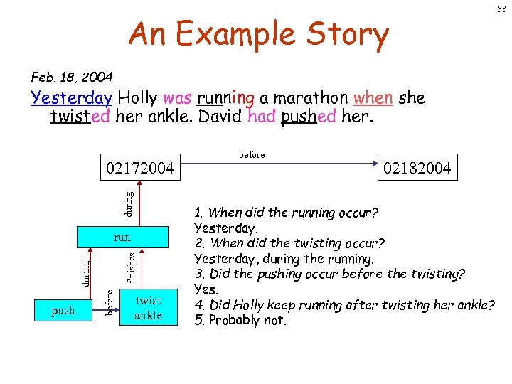 An Example Story Feb. 18, 2004 Yesterday Holly was running a marathon when she