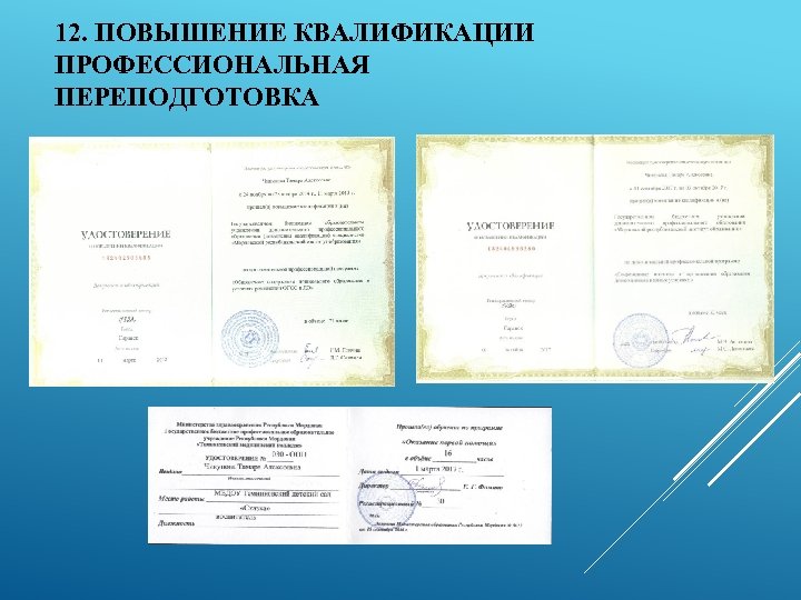 12. ПОВЫШЕНИЕ КВАЛИФИКАЦИИ ПРОФЕССИОНАЛЬНАЯ ПЕРЕПОДГОТОВКА 