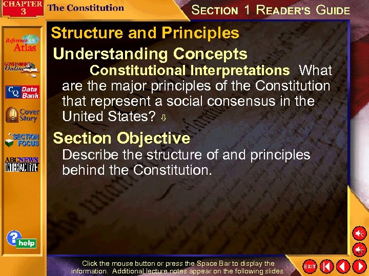 Structure and Principles Understanding Concepts Constitutional Interpretations What are the major principles of the