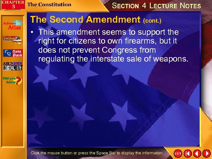 The Second Amendment (cont. ) • This amendment seems to support the right for