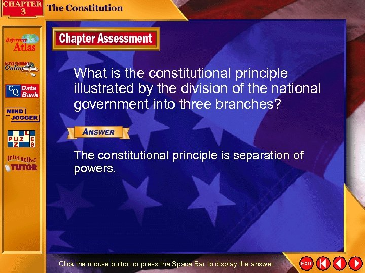 What is the constitutional principle illustrated by the division of the national government into