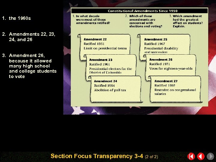 1. the 1960 s 2. Amendments 22, 23, 24, and 26 3. Amendment 26,