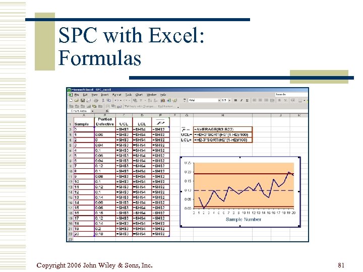 SPC with Excel: Formulas Copyright 2006 John Wiley & Sons, Inc. 81 
