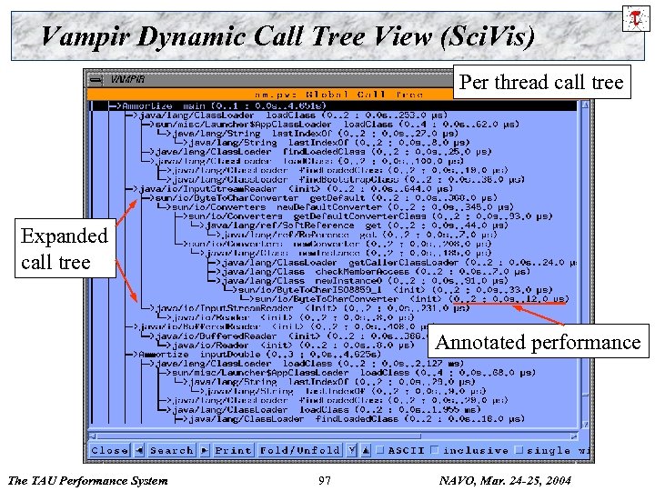 Vampir Dynamic Call Tree View (Sci. Vis) Per thread call tree Expanded call tree