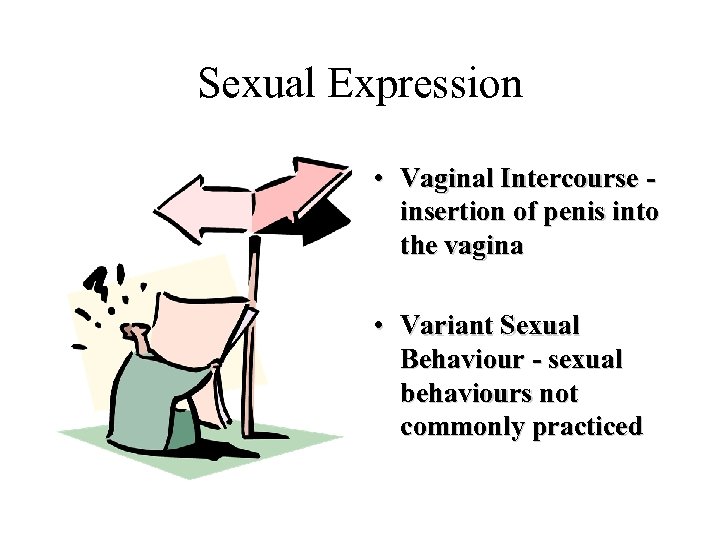 Sexual Expression • Vaginal Intercourse insertion of penis into the vagina • Variant Sexual