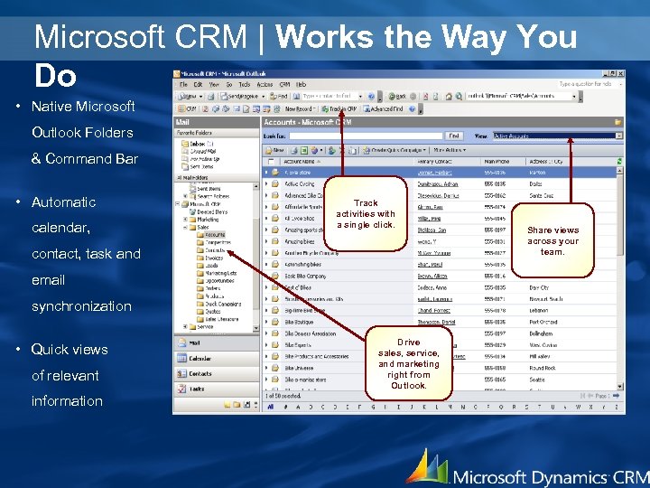 Microsoft CRM | Works the Way You Do • Native Microsoft Outlook Folders &
