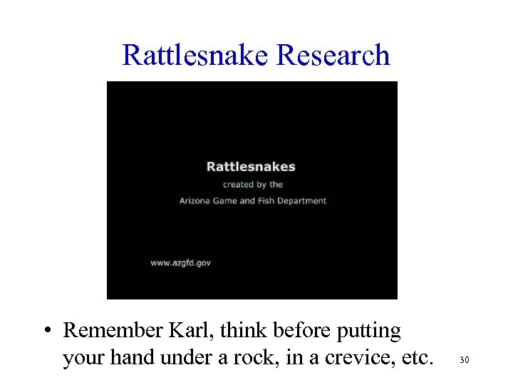 Rattlesnake Research • Remember Karl, think before putting your hand under a rock, in