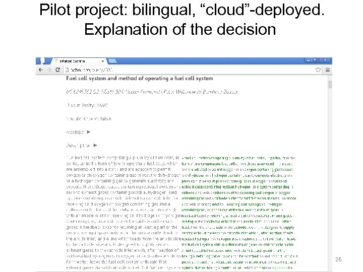 Pilot project: bilingual, “cloud”-deployed. Explanation of the decision 26 