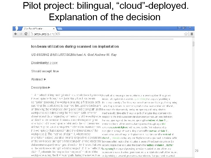 Pilot project: bilingual, “cloud”-deployed. Explanation of the decision 29 