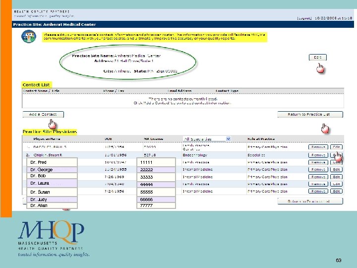 Dr. Fred 11111 Dr. George Dr. Bob 22222 Dr. Laura 44444 Dr. Susan 55555