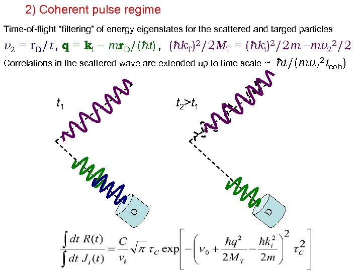 2) Coherent pulse regime Time-of-flight “filtering” of energy eigenstates for the scattered and targed