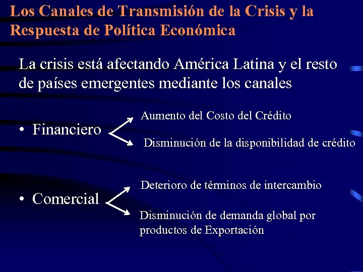 Los Canales de Transmisión de la Crisis y la Respuesta de Política Económica La