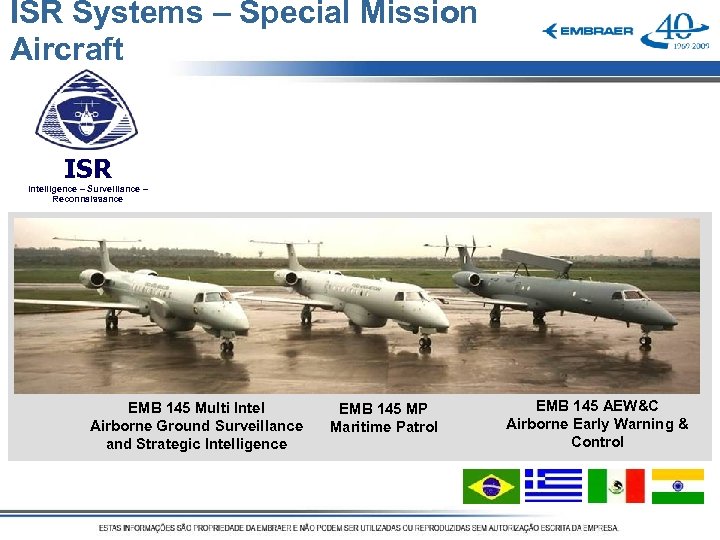 ISR Systems – Special Mission Aircraft ISR Intelligence – Surveillance – Reconnaissance EMB 145