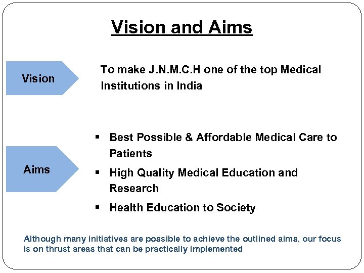 Vision and Aims Vision To make J. N. M. C. H one of the
