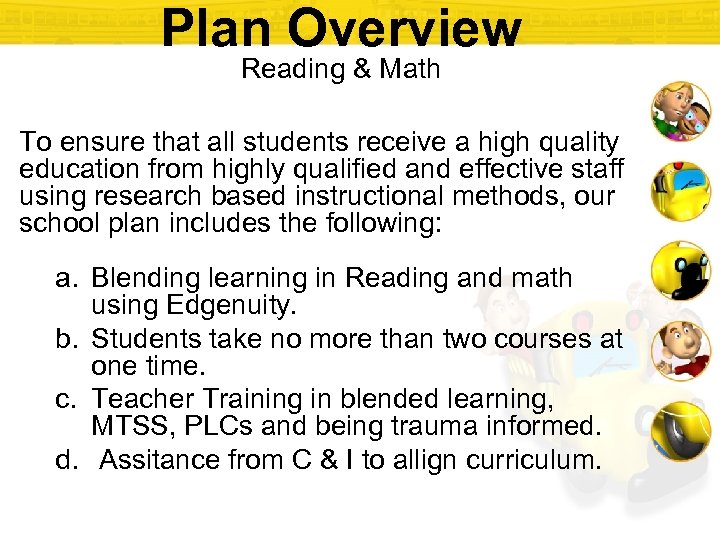 Plan Overview Reading & Math To ensure that all students receive a high quality