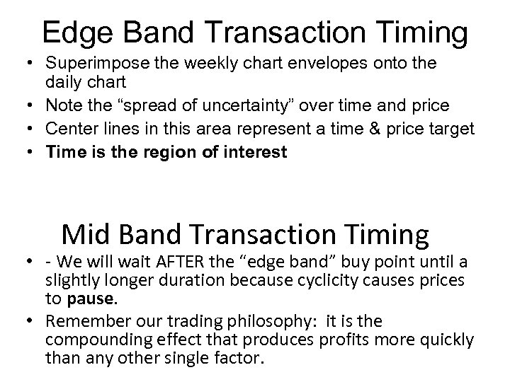 Edge Band Transaction Timing • Superimpose the weekly chart envelopes onto the daily chart