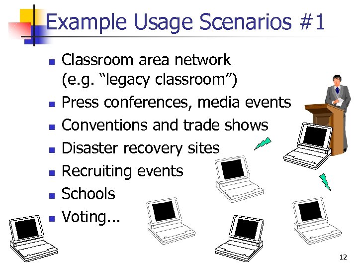 Example Usage Scenarios #1 n n n n Classroom area network (e. g. “legacy