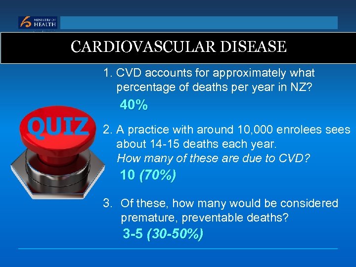 CARDIOVASCULAR DISEASE 1. CVD accounts for approximately what percentage of deaths per year in