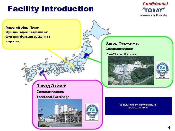 Confidential Facility Introduction Головной офис: Токио офис: Функции: административные функции, функции маркетинга и продаж.